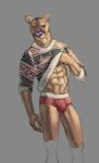 2021 abs absurd_res anthro bottomwear bulge clothed clothing clothing_lift euplerid fossa hi_res male mammal momamo muscular muscular_anthro muscular_male partially_clothed shirt shirt_lift sketch solo solo_focus sweater topwear underwear 