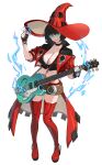  1girl black_choker black_gloves boots breasts choker cleavage commission electric_guitar fingerless_gloves full_body gloves green-tinted_eyewear guilty_gear guilty_gear_strive guitar hat highres holding holding_guitar holding_instrument holding_plectrum i-no instrument large_breasts looking_at_viewer mole mole_above_mouth music playing_instrument plectrum purple_z red_footwear red_hat red_leather red_lips short_hair short_sleeves standing thigh_boots tinted_eyewear venus_symbol witch_hat 