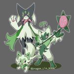  2022 3_fingers 3_toes :3 :d ambiguous_gender anthro biped cheek_tuft claws cute_fangs digital_media_(artwork) digitigrade dipstick_ears dragon_lin_rock evolutionary_family facial_tuft feet feral fingers floragato fur generation_9_pokemon green_body green_fur group leaked_pokemon light_body light_fur mask meowscarada mouth_closed multicolored_ears nintendo open_mouth pawpads pink_eyes pink_nose pink_pawpads pink_tongue pokemon pokemon_(species) pupils quadruped raised_hand slit_pupils smile sprigatito toes tongue trio tuft video_games white_claws yo-yo 