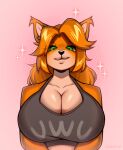 absurd_res anthro big_breasts bra breasts canid canine clothed clothing female fox fur hair hi_res looking_at_viewer mammal multicolored_body multicolored_fur orange_body orange_fur orange_hair smug_face solo sports_bra sugarstar-ru topwear underwear
