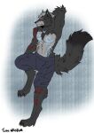 2024 anthro biceps black_bottomwear black_claws black_clothing black_nose black_pants border bottomwear canid canine canis claws clothed clothing countershade_fur countershade_torso countershading digitigrade fluffy fluffy_tail full-length_portrait fur grey_body grey_ears grey_fur grey_hair grey_inner_ear hair hi_res leotigers-art male mammal muscular muscular_anthro muscular_male mythological_canine mythological_creature mythology pants pants_only portrait prick_ears red_eyes runes scar serious serious_face short_hair signature snout solo tail toe_claws topless topless_anthro topless_male were werecanid werecanine werewolf white_border wolf