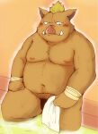  2022 anthro belly blush censored geld_(that_time_i_got_reincarnated_as_a_slime) genitals hi_res humanoid_hands kemono male mammal moobs navel nipples overweight overweight_male penis sitting snow_utamaru solo suid suina sus_(pig) that_time_i_got_reincarnated_as_a_slime water wild_boar 