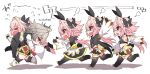 &gt;_&lt; 5boys anger_vein angry animal_ears antenna_hair armored_skirt arms_up astolfo_(fate) astolfo_(saber)_(fate) astolfo_(saber)_(third_ascension)_(fate) bare_shoulders black_bow black_bowtie black_gloves black_pants black_shirt black_thighhighs black_vest blush bow bowtie braid cape carrying carrying_over_shoulder carrying_person chasing deformed detached_sleeves dress fake_animal_ears fang fate/apocrypha fate/grand_order fate_(series) flying_sweatdrops gauntlets gloves gold_trim grey_hair hair_bow hair_intakes haoro head_steam long_braid long_hair mary_janes midriff multicolored_hair multiple_boys multiple_persona navel open_mouth otoko_no_ko pants pink_eyes pink_hair pleated_skirt purple_eyes rabbit_ears reaching reaching_towards_another red_eyes running shirt shoes short_eyebrows short_hair sieg_(fate) signature simple_background single_braid skin_fang skirt streaked_hair thighhighs twintails two-tone_hair very_long_hair vest waistcoat white_background white_cape white_footwear white_hair wide_sleeves 