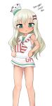  1girl absurdres blonde_hair bow clothes_lift dated dress dress_lift feet_out_of_frame grecale_(kancolle) green_eyes hair_bow highres kantai_collection long_hair looking_at_viewer low-cut_armhole maru_(marg0613) neckerchief one-hour_drawing_challenge panties sailor_collar sailor_dress side-tie_dress sleeveless sleeveless_dress solo striped_clothes striped_neckerchief striped_panties tan twitter_username underwear wavy_hair white_dress white_sailor_collar 