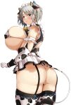  1girl absurdres alternate_costume animal_ears animal_print ass bikini breasts ciel_alencon cow_ears cow_girl cow_print cow_tail god_eater god_eater_2:_rage_burst grey_hair highres hizakake huge_breasts maid_bikini short_twintails solo swimsuit tail thick_thighs thighs twintails 