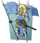  absurd_res blonde_hair breasts clothing female flag goblin green_body green_skin hair hi_res holding_flag holding_object humanoid legwear melee_weapon nuclearwasabi solo sword thigh_highs weapon 