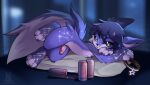 anthro bed bedroom canid canine canis chibi claws collar cosmos digital_media_(artwork) energy fox fur furniture genitals hair hi_res hybrid janiskisa kemono male mammal neo_(neo_lumen) night nude pawpads paws penis pillow solo sparkles star tail wolf