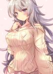  1girl absurdres bare_shoulders blush breasts from_side grey_eyes grey_hair highres hirune_(konekonelkk) jewelry kantai_collection large_breasts long_hair looking_at_viewer necklace official_alternate_costume ribbed_sweater solo sweater washington_(kancolle) 