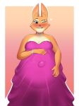 2022 5_fingers anthro belly big_belly big_breasts bindweed_(artist) breasts canid canine claws cleavage clothed clothing diane_foxington digital_media_(artwork) dreamworks dress eyebrow_piercing eyebrows facial_piercing female finger_claws fingers fox fur hi_res humanoid_hands jewelry mammal necklace one_eye_closed orange_body orange_fur piercing pink_nose pregnant pregnant_female smile solo story story_in_description strapless_clothing strapless_dress teeth the_bad_guys unborn_kicking 
