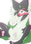  2022 3_fingers 3_toes :d absurd_res anthro biped black_claws breasts claws covering covering_crotch cute_fangs digital_media_(artwork) digitigrade eyelashes featureless_breasts feet female fingers fur generation_9_pokemon green_body green_fur hi_res kemono kojangho_yamana leaked_pokemon light_body light_fur mask meowscarada nintendo open_mouth pawpads pink_eyes pink_nose pink_pawpads pink_tongue pokemon pokemon_(species) pupils raised_hand silhouette slit_pupils small_breasts smile solo toes tongue video_games 
