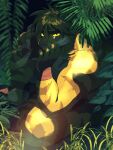anthro biceps bodily_fluids clawed_fingers crying detailed_background felid forest fur green_eyes hi_res jungle lifewonders macan_(tas) male mammal muscular muscular_anthro muscular_male pantherine pecs plant solo striped_body striped_fur stripes suna_sand1 tears tiger tokyo_afterschool_summoners tree