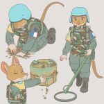 anthro clothed clothing digging ekaki510 french_flag gambian_pouched_rat kemono male military military_uniform mine soldier solo uniform warrior