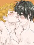  2boys ao_isami black_hair blonde_hair blush closed_eyes couple ebibangbang facial_hair from_side happy highres hug lewis_smith male_focus multiple_boys nude official_alternate_hairstyle pectoral_docking pectoral_press sideburns_stubble stubble thick_eyebrows toned toned_male upper_body yaoi yuuki_bakuhatsu_bang_bravern 