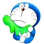  1:1 2021 anthro blue_body blue_fur domestic_cat doraemon doraemon_(character) felid feline felis fur green_slime machine male mammal mouth_closed mt_tg pouch_(anatomy) red_nose robot shaded simple_background sitting slime solo whiskers white_background white_body white_fur 