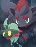  dreepy fang highres night no_humans open_mouth pokemon pokemon_(creature) rumine_(yoshi1234567) zorua 