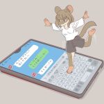 1:1 anthro barefoot clothed clothing dormouse ekaki510 electronics feet female japanese_text kemono mammal micro phone rodent solo text texting translation_request