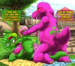 2019 3_toes 4_fingers anthro anthro_on_anthro anthro_penetrated anthro_penetrating anthro_penetrating_anthro anus baby_bop balls barney_and_friends barney_the_dinosaur black_eyes blush bodily_fluids breasts clitoris clothing cloud colored cum cum_in_pussy cum_inside day detailed_background dialogue dinosaur duo ejaculating_cum ejaculation english_text eyes_closed feet female female_penetrated fingers footwear footwear_only from_front_position genital_fluids genitals grass green_body green_hair green_scales hair happy happy_sex holding_both_legs holding_legs_up interspecies kitsune_youkai kneeling looking_at_another looking_at_partner male male/female male_penetrating male_penetrating_female mostly_nude multicolored_body multicolored_scales nature nipples nude open_mouth orgasm orgasm_face outside outside_sex penetration penile penile_penetration penis penis_in_pussy pink_body pink_clothing pink_footwear pink_scales pink_shoes plant playground pussy pussy_juice raised_tail reptile scales scalie sex shaded shoes shoes_only sky spots spotted_body tail_between_legs teeth text toes tongue towel tree vaginal vaginal_penetration victory_position wall_(structure) 