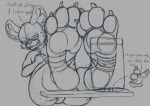 4_toes aggretsuko anthro claws container dialogue feet foot_fetish foot_focus foot_play group haida_(aggretsuko) jar macro male male/male micro pawpads paws pkmgx sanrio size_difference sketch soles tadano_(aggretsuko) toe_claws toes