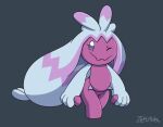  2022 anthro digital_media_(artwork) female feral generation_9_pokemon genitals hair hi_res humanoid leaked_pokemon looking_at_viewer nintendo nude one_eye_closed pink_body pink_hair pokemon pokemon_(species) pussy smile solo tinkaton video_games white_hair wink winking_at_viewer zeklullaby 