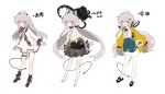  1girl 2021 animal_ear_fluff animal_ears ankle_socks antenna_hair anthony_(madoka_magica) arin_(fanfan013) ascot bag bandaged_leg bandages bare_legs bare_shoulders barefoot belt belt_collar black_ascot black_belt black_bloomers black_bow black_flower black_footwear black_hat black_horns black_ribbon black_skirt black_socks black_tail black_wrist_cuffs bloomers blue_skirt bone_print boots bow bowtie brooch brown_belt brown_bow brown_bowtie brown_footwear cat_ears character_bag chinese_text closed_mouth collar collared_shirt dagger demon_horns demon_tail detached_collar dress eyelashes flower flower_brooch footwear_flower frilled_hat frills full_body grey_hair hair_between_eyes hair_bow hair_ornament hairclip hat hat_ribbon horns infinity_symbol jacket jewelry knife light_blush long_hair long_sleeves looking_at_viewer low_twintails mahou_shoujo_madoka_magica mahou_shoujo_madoka_magica_(anime) mary_janes miniskirt open_clothes open_jacket orange_bow orange_ribbon original pantyhose pink_eyes pleated_skirt pom_pom_(clothes) puffy_long_sleeves puffy_sleeves red_flower red_rose ribbon rose see-through see-through_skirt shirt shoes short_dress shoulder_bag sidelocks simple_background skirt sleeves_past_wrists small_horns smile socks strapless strapless_shirt striped_bow striped_bowtie striped_clothes striped_headwear tail thigh_belt thigh_strap translation_request twintails variations very_long_hair waist_bow waist_ribbon weapon white_background white_bloomers white_collar white_dress white_pantyhose white_ribbon white_shirt white_sleeves witch_hat wrist_cuffs wrist_ribbon yellow_jacket yellow_sleeves 