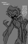  angry anthro avian bird bodily_fluids crying dialogue grey_background helluva_boss hi_res male monochrome owl owl_demon simple_background solo standing stolas_(helluva_boss) tears teathekook text white_text yelling 