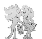 aimyneko amy_rose anthro anthro_on_anthro clothing duo eulipotyphlan female gloves hand_holding handwear hedgehog kiss_on_lips kissing male male/female mammal sega shadow_the_hedgehog simple_background sonic_the_hedgehog_(series)