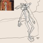 3_toes 4_fingers annoyed anthro arm_tuft biped black_eyes boulder calf_tuft canid canine canis canyon chest_tuft coyote desert digital_drawing_(artwork) digital_media_(artwork) disney ears_back elbow_tuft eye_bags feet fingers grimace guide_lines hi_res knee_tuft lagomorph leg_tuft leporid line_art looking_up looney_tunes male mammal model_sheet monochrome nude open_mouth paws pecs pinup pivoted_ears plantigrade pose rabbit rabbit_(winnie_the_pooh) raised_heel redraw reference_image rock sepia sharp_teeth shoulder_tuft sketch solo standing standing_on_toes stevethedragon teeth teeth_showing toes tongue tongue_out tuft warner_brothers wile_e._coyote winnie_the_pooh_(franchise)