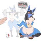 absurd_res anthro big_breasts big_butt big_penis bodily_fluids bottomwear breasts brown_body butt clothing cum cum_drip dominant dominant_female dripping erection exercise female generation_4_pokemon genital_fluids genitals hi_res huge_breasts huge_butt huge_penis human lucario mammal nintendo nipples pants pawpads paws penis pokemon pokemon_(species) simple_background solo submissive sweat thick_thighs white_background workout yoga_pants