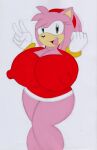 accessory amy_rose big_breasts breasts cleavage clothed clothing dress eulipotyphlan female green_eyes headband hedgehog hi_res huge_breasts hyper mammal nipples open_mouth peace_sign_(disambiguation) sega seth65 smile solo sonic_the_hedgehog_(series) superix