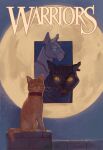 ambiguous_gender arucarrd blue_eyes bluestar_(warriors) book_cover brown_body brown_fur collar copyright_name cover cover_art digital_media_(artwork) digital_painting_(artwork) domestic_cat english_text feet felid feline felis female_(lore) feral firestar_(warriors) full_moon fur glowing glowing_eyes green_eyes grey_body grey_fur group hi_res male_(lore) mammal moon open_mouth orange_body orange_eyes orange_fur paws quadruped red_collar scar sitting tail text tigerstar_(warriors) trio wall_(structure) warriors_(book_series) whiskers young_(lore)