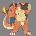 absurd_res anthro arcwuff balls barefoot big_muscles body_hair casual_nudity claws dragon feet fingers flaccid flexing flexing_bicep foreskin generation_6_pokemon genitals hi_res holding_log holding_object humanoid_genitalia humanoid_hands humanoid_penis log looking_at_viewer male manly mega_charizard mega_charizard_y mega_evolution membrane_(anatomy) membranous_wings muscular muscular_anthro mythological_creature mythological_scalie mythology nintendo nipples non-mammal_balls nude penis pokemon pokemon_(species) quads scalie simple_background solo tail teeth toes wings wood