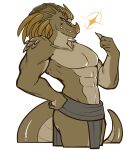  anthro bottomwear clothed clothing dragonborn_(dnd) dungeons_and_dragons ear_fins fin gesture hand_on_hip hasbro horn jincrath_talmaar loincloth male monochrome muscular muscular_male redrabbu simple_background solo star_(shape) teeth thumbs_up topless topless_male white_background wizards_of_the_coast 