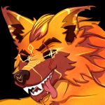 1:1 anthro arcanelynx black_eyes canid canine canine_teeth canis digital_drawing_(artwork) digital_media_(artwork) ears_up fur hair headshot_portrait hi_res le_arcanis_majoris looking_at_viewer lynx_arcane male mammal multicolored_body multicolored_fur multicolored_hair mythological_creature mythology open_mouth orange_body orange_fur orange_hair portrait red_body red_fur red_hair simple_background smile solo teeth tongue tongue_out two_tone_body two_tone_fur two_tone_hair wolf