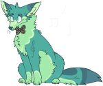  2018 alpha_channel ambiguous_gender black_claws bow_tie brown_bow_tie canid canine claws digital_drawing_(artwork) digital_media_(artwork) eyebrows feral flat_colors fox full-length_portrait fur green_body green_fur green_inner_ear grey_eyes jaspering mammal musical_note outline paws portrait simple_background sitting smile snout solo tail teal_body teal_eyebrows teal_fur teal_nose transparent_background treble_(jaspering) treble_clef watermark whisker_spots white_outline 