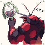  antennae blush buzzwole closed_eyes commentary_request hand_on_own_chin hands_up highres holding holding_mirror how_long mirror pheromosa pokemon pokemon_(creature) reflection stroking_own_chin translation_request 