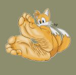  absurd_res anonymous_artist anthro canid canine feet foot_fetish foot_focus fox hi_res looking_at_viewer male mammal miles_prower sega simple_background soles solo solo_focus sonic_the_hedgehog_(series) spread_toes toes yellow_body 