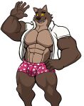  2022 abs absurd_res anthro barazoku biceps big_bulge big_muscles bulge canid canine canis clothed clothing darknaigart dreamworks eyebrows fur gesture hand_on_hip heart_underwear hi_res huge_muscles looking_at_viewer male mammal mr._wolf_(the_bad_guys) muscular muscular_anthro muscular_male navel obliques open_clothing open_shirt open_topwear pattern_clothing pattern_underwear pecs shirt simple_background smile solo standing teeth the_bad_guys thick_thighs topwear tuft underwear waving white_background wolf 