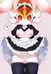  anthro areola blush breasts cinderace clothing ear_blush female fur generation_8_pokemon genitals hi_res lagomorph leporid maid_uniform mammal nervous nintendo nipples panties pink_areola pink_nipples pink_pussy pokemon pokemon_(species) presenting prrrrrrmine pussy small_breasts solo underwear uniform video_games white_body white_fur 