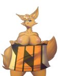  anthro big_breasts breasts canid canine eyewear female flag flag_(object) fox foxgumie glasses hi_res mammal nipples orange_body pink_nipples simple_background solo tail white_background 
