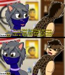  anthro bee_movie blue_body blue_fur bolt_(scoutthecat02) brown_body brown_fur brown_hair clothing collar confusion dialogue domestic_cat duo english_text felid feline felis femboy fur gloves grey_body grey_fur grey_hair hair handwear hi_res hyena looking_at_another male mammal markings meme meme_pose muscular muscular_male purple_clothing purple_collar purple_gloves purple_handwear scout_the_cat_(character) scoutthecat02 spots spotted_body spotted_fur spotted_hyena subtitled tan_body tan_fur text 