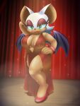  3:4 absurd_res anthro bat_wings big_breasts breasts chiropteran clothed clothing dress edit female green_eyes hi_res lips mammal membrane_(anatomy) membranous_wings omegasunburst partially_clothed pose red_clothing red_dress rouge_the_bat sega solo sonic_the_hedgehog_(series) stage thick_lips thick_thighs wide_hips wings 