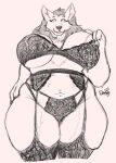  2023 anthro big_breasts black_and_white black_nose breasts canid canine digital_drawing_(artwork) digital_media_(artwork) eyebrows eyelashes female fernier front_view garter_belt garter_straps hair hand_on_hip hand_on_own_breast happy hi_res huge_thighs lingo long_hair looking_at_viewer mammal mature_anthro mature_female mcdoogiy monochrome nipple_piercing nipples piercing portrait raised_eyebrows signature simple_background sketch slightly_chubby slightly_chubby_anthro slightly_chubby_female smile solo standing teasing thick_thighs three-quarter_portrait white_background 