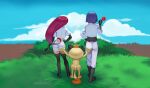  anthro butt butt_grab female group hand_on_butt hi_res human james_(team_rocket) jessie_(team_rocket) male mammal meowth_(team_rocket) nature nature_background nintendo pokemon rose_(disambiguation) smolevn team_rocket trio video_games 