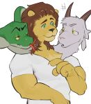 anthro bovid bovine caprine chimera clothed clothing fur goat green_eyes hi_res horn kogito long_tongue male mammal mane muscular muscular_anthro muscular_arms muscular_male red_eyes reptile scalie shirt snake solo thick_arms tongue tongue_out topwear white_body white_clothing white_fur white_shirt white_topwear yellow_body yellow_eyes yellow_fur yellow_sclera 