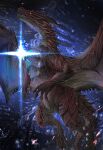  absurdres claws dragon dragon_horns dragon_tail dragon_wings glowing_chest gradient_scales highres horns monster monster_focus monster_hunter:_world monster_hunter_(series) monster_hunter_world:_iceborne no_humans nutuki open_mouth red_scales safi&#039;jiiva scales spiked_tail spikes spread_wings tail teeth western_dragon wings yellow_eyes 