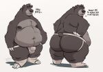  anthro arm_tuft atwistedfool baloo belly belly_grab belly_overhang belly_tuft big_belly big_bulge big_butt big_moobs black_bear black_body black_fur bulge butt clothing dialogue fluffy_chest footwear footwear_only from_behind_position from_front_position fur grey_body grey_fur head_tuft hi_res looking_away looking_back looking_down looking_pleasured male mammal mature_male moobs mostly_nude navel neck_tuft nipples obese obese_anthro obese_male overweight overweight_anthro overweight_male pinup pose presenting presenting_hindquarters raised_tail rear_view sex sexy_eyes showing_belly showing_rear smile socks socks_only solo speech_bubble talking_to_another talking_to_self the_jungle_book thick_thighs toony tuft underwear ursid ursine 