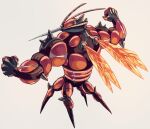  bug buzzwole commentary_request full_body fusenryo highres muscular no_humans pokemon pokemon_(creature) simple_background solo spikes white_background wings 