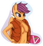 animal_humanoid back_to_the_future breasts cosplay equid equid_humanoid equine equine_humanoid female friendship_is_magic hasbro hi_res hoverboard humanoid mammal mammal_humanoid marty_mcfly mostly_nude my_little_pony mythological_creature mythological_equine mythology navel pegasus purple_eyes scootaloo_(mlp) solo up1ter wings