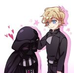  2boys belt black_cape blonde_hair cape darth_vader father_and_son hair_between_eyes heart helmet jju_(nile12634) luke_skywalker multiple_boys simple_background smile star_(symbol) star_wars star_wars:_return_of_the_jedi white_background 