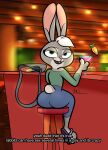  absurd_res alcohol bag bar beverage big_ears blue_eyes butt chair clothed clothing cocktail dialogue disney electroshock_weapon english_text fan_character female food footwear fur furniture grey_body grey_fur hair hi_res high_heels jeany_loaf(mr_valentine00) lagomorph leggings legwear leporid looking_at_viewer looking_back mammal martini mr_valentine00 on_chair onion open_mouth orignal_character plant rabbit rear_view sitting sitting_on_chair solo stun_gun talking_to_viewer teaser text vegetable weapon white_hair zootopia 